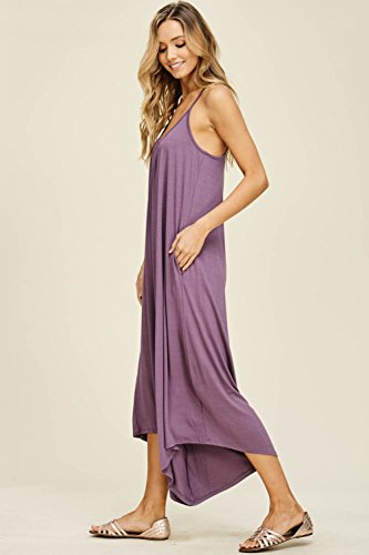 Annabelle Women's Plus Size Sleeveless Strap V-Neck Wide Leg Jumpsuit with Pockets Purplish X-Large J8030