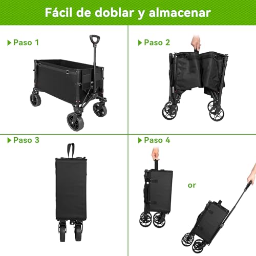SAFONUS Carrito Plegable con Ruedas Giratorias y Puerta Lateral - Portátil para Carga Extra Larga hasta 150 Kg, Plegado Fácil por Mujeres Adultas, Transporte de Mercancías, Niños y Mascotas (Negro)