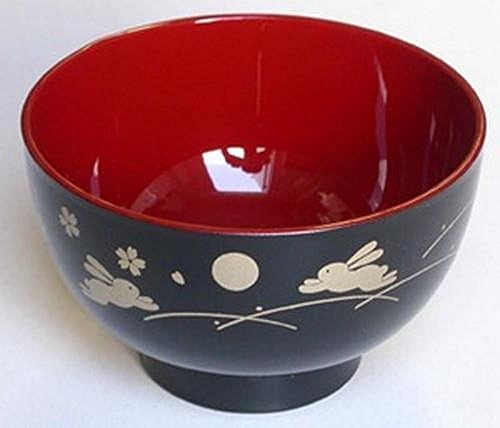 Japanese Plastic Rice Soup Bowl Bunny Black