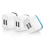 OKRAY 3 Pack 2A 10W Colorful Portable Dual USB Travel Wall Home Charger Power Adapter Plug for iPhone SE 6s Plus, iPad Air, Samsung Galaxy, Android, HTC, Google Nexus, Nokia (Black Silver Blue)