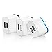 OKRAY 3 Pack 2A 10W Colorful Portable Dual USB Travel Wall Home Charger Power Adapter Plug for iPhone 7 SE 6s Plus, iPad Air, Samsung Galaxy, Android, HTC, Google Nexus, Nokia (Black Silver Blue)