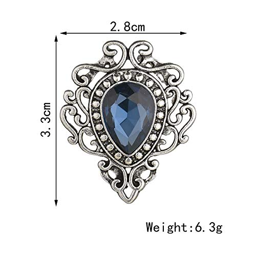 MYANAIL Vintage Silver Color Men's Brooches for Women Lovely Water Drop Badge Flame Crystal Brooch Lapel Pins Fashion Jewelry (Blue)