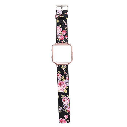 YOSWAN Replacement Band for Fitbit Blaze, Watchband Floral Soft Leather  Strap Replacement Watch Band Wristband Bracelet Strap and Frame for Fitbit