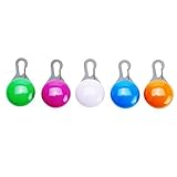 Lizber Clip-on Dog Collar Light Safety LED 5 PCS One Set, Batteries Included (With 5 PCS 3V Battery Extra) - Stainless Steel Carabiner Clasp, Waterproof - White, Green, Orange, Blue, Rose Red