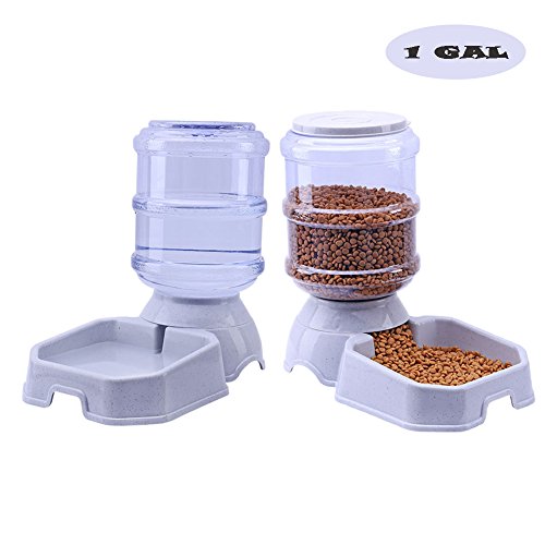 Septree Dog Water Dispenser,Automatic Cat Feeder,Dog Bowl Combo,Pet Dog Cat Waterer Feeder 1 Gal (Waterer+Feeder Gray)