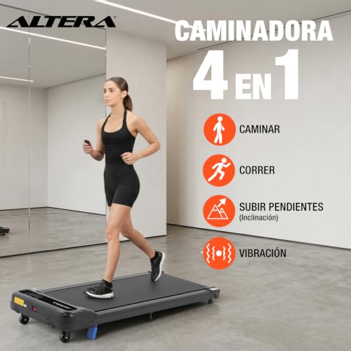 Altera Rambler - Caminadora Eléctrica Vibratoria Plegable Inclinacion | 120 kg, Motor 2.75 HP, 1-6 km/h, Vibración 4 Niveles, Inclinación Manual, Control Remoto, Compacta para Casa y Oficina