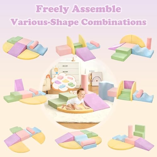 Climbing Toys for Toddlers, Toddler Climbing Toys Indoor, 7-Piece Soft Foam Climb Blocks Set, Toddler Playtime Corner Climber Indoor Foam Play Gym for Crawling and Sliding