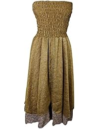 Womens 2 in 1 Strapless Dress Maxi Skirts Gypsy Inspired Recycled Silk Two Layer Sundress S/M