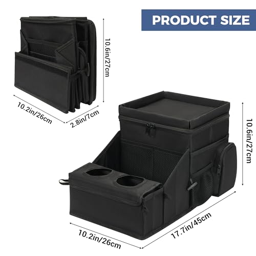 INFANZIA Car Seat Organizer, Backseat Van Organizer with Cup Holders for Car Front Passenger and Back Seat, Carseat Storages with Cooler Compartment for Kids and Adults for Toy, Snacks (Black)
