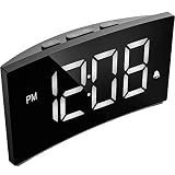 PICTEK Digital Alarm Clock, 5" Curved Dimmable LED Screen, Digital Clock for Kid Senior, Ultra-Clear White Large Number, 6 Brightness, Snooze, 12/24H, Alarm Clock for Bedroom Office (NO Adapter)