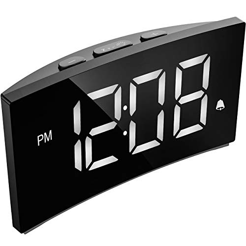 PICTEK LED Digital Alarm Clock, Easy to Set, 6-Level Brightness Dimmer, Adjustable Volume with 3 Alarm Sound, Clear White Digit, 12/24Hr, Snooze, Digital Clock for Bedrooms Desk (No USB Power Adapter)