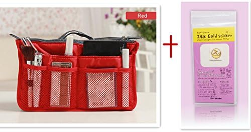 10 Different Colors Purse Organizer Insert Multi-function Cosmetic Storage Bag in Bag Red-XB01002+Free Gift Phone Radiation Sticker