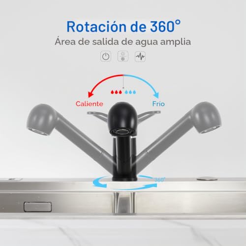 Auralum Kitchen Tap, Black, 360 Degree Rotation, Swivel Spout, Brass Single Lever Guarantee (Black Extendable Type E)