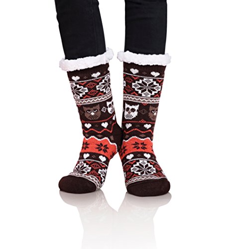 Womens socks christmas owl red and green