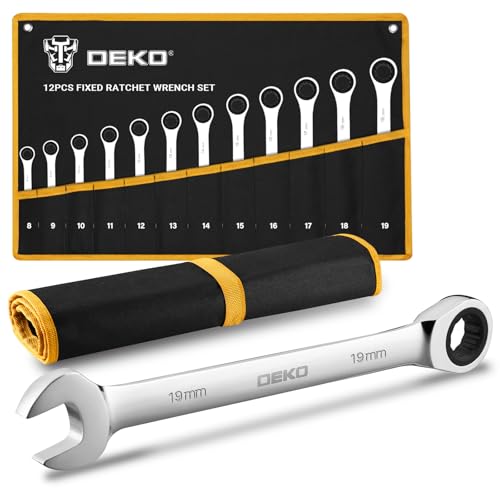 DEKOPRO 12 Piece Ratchet Wrench Set, Metric Combination Wrenches 8-19mm, Chrome Vanadium Steel Wrenches, Ratchet Wrench with Bag, Work Tools for Workshop and DIY