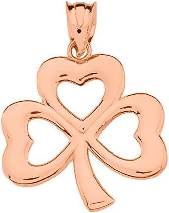 Dainty 10k Rose Gold Three-Leaf Heart Clover Irish Shamrock Necklace Pendant