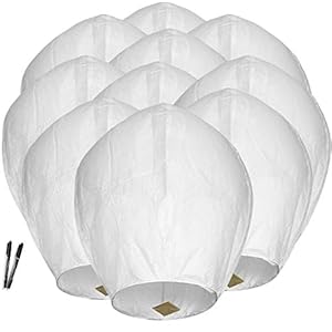 Maylai 10 Pak Handgemaakte Witte Chinese lantaarns Vliegende Papieren Lantaarns Wenslantaarns in de Lucht voor…