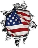 Weston Ink Reflective Mini Rip Torn Metal Bullet Hole Style Graphic Decal/Stricker with American Flag