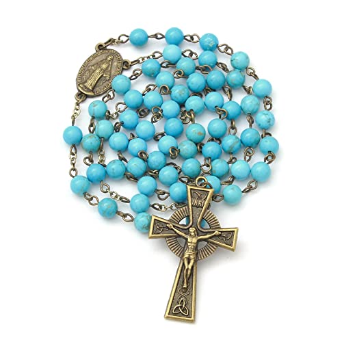 KOMI Rosary Beads Catholic for Women Gemstone Rosary Beads Necklace with Crucifix Cross Crystal Pearl Rosary Rosarios Catolicos Catholic Gifts