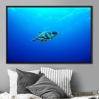 Framed Canvas Wall Art Sea Turtle IV Colorful Fish Group Marine Life Multicolor Nautical Photography Realism Ultra - 16x24 inches