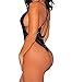 HUUSA Womens Sexy Cross Low Back Studded High Cut Bodysuit Clubwear Medium Black