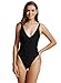 zeraca Women's Sexy Retro High Cut One Piece Monokini Swimsuits L14 Black