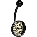 Black Glow in the Dark Katrina Sugar Skull Belly Ring
