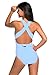 Shawhuwa Womens Sexy Retro V Neck Strappy One Piece Swimsuit Bathing Suit L Light Blue