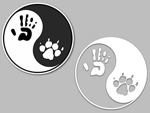 Hand Paw print Yin Yang dog lover vinyl decal sticker 5.5" set of 2