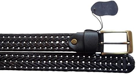 KHISHIG Women's Genuine Leather Handmade Braided Woven Belt Black Size US 16-22