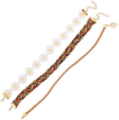 Lux Accessories Floral Sunflower Rainbow Woven Choker Necklace Set