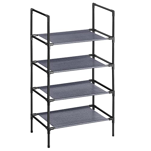 SONGMICS Étagère à Chaussures à 4 éniveaux, Porte-Chaussures, Rangement, Cadre en métal, étagères en Tissu Non tissé, pour entrée, Chambre, Salon, 45 x 28 x 80 cm, Gris LSR004G02