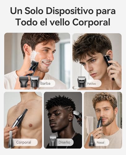 kensen Afeitadora Corporal Masculina 6 en 1, 2 Velocidades Depiladora Corporal Hombre, IPX6 Impermeable Recortadora con Cabezal Magnético para Cuerpo, Barba, Nariz y Genitales, 120 mins Uso