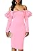 Sidefeel Women's Off-the-Shoulder Solid Long-Sleeve Knee Fitted Dress, Pink, Medium