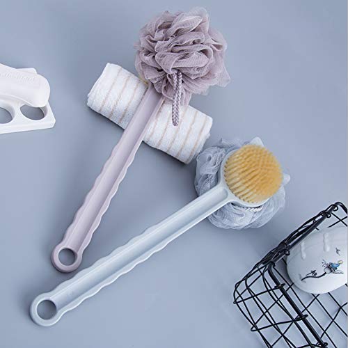 Body Bath Shower Brush Loofah Sponge, with Double Layer Soft & Stiff Bristles,Long Handle Loofahs Back Scrubber Mesh for Skin Exfoliating Massage Suitable for Wet or Dry, Men and Women (Gray Blue) - Thumbnail 4
