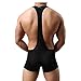TiaoBug Men's Wrestling Singlet Smooth Freestyle Jockstrap Bodysuit Underwear Black X-Large