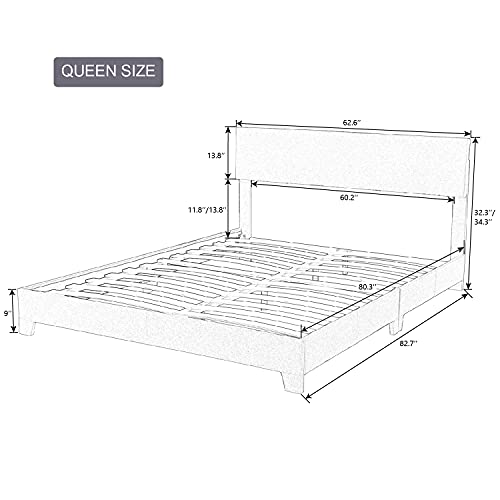 Allewie Queen Size Upholstered Platform Bed Frame with Adjustable