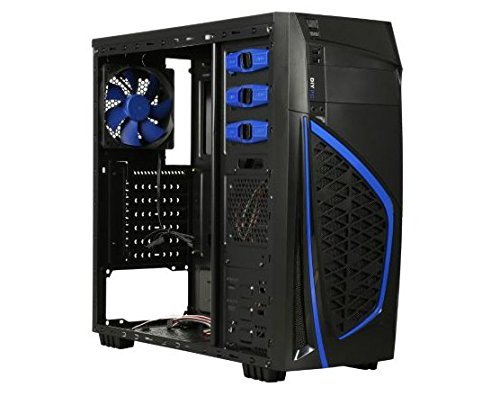 DIYPC Zondda-B Black USB 3.0 ATX Mid Tower Gaming Computer Case with 3 x Blue Fans (1 x 140mm LED Fan x side, 1x120mm LED Fan x front, 1 x 120mm fan x rear)