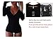 Moxeay V-Neck One Piece Bodysuit Long Sleeve Bodycon Rompers Small Black