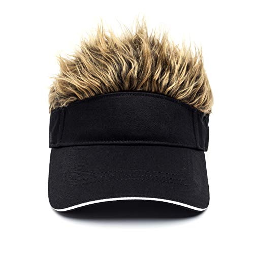 Men's Novelty Hair Hats Spiked Funny Golf Visors Guy Fieri Peaked Fake Wig Adjustable Baseball Caps Birthday Gift Black Brown