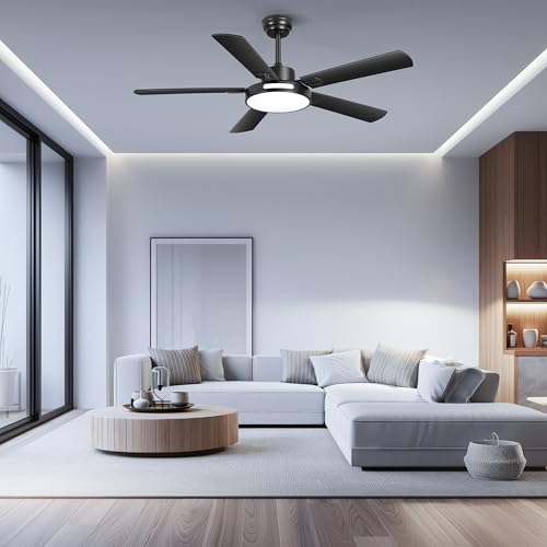 Ohniyou Ventilador de Techo con Luz y Mando a Distancia, 6 Velocidades, Luz Regulable, Motor Reversible, 52 pulgadas Ventilador de Techo Exterior de Gran Caudal de Aire para Patio Dormitorio