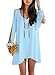 Viwenni Sexy Womens V-Neck Loose Irregular Hem Summer Chiffon Short Beach Dress, Small, Sky Blue