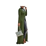 Flymall Women Long Sleeve Open Side Split Long Maxi Dress T Shirts Tops (M, Army green)