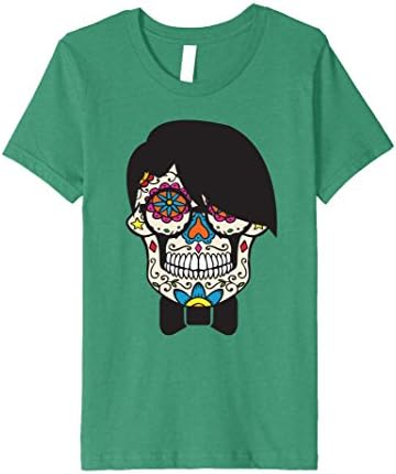 Kids Sugar Skull T-Shirt Halloween Day Of The Dead Bowtie 4 Kelly Green