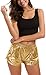Tandisk Women's Metallic Shorts Sparkly Hot Outfit Shiny Rave Short Pants with Elastic Drawstring Gold L