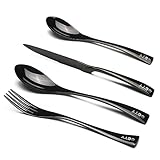 GYY Flatware Set, Stainless Steel Tableware Dinnerware Set for 1 Person with Black Mirror Coating and Elongated Handles, Ideal as Gift (4 Pieces)
