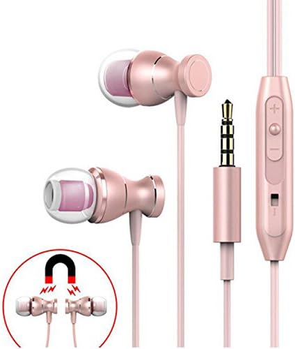 Earphones,TRONOE Sport In Ear Headphones Earbuds Heaphones Headset Earphones with 3.5mm Metal Housing Magnetic Best Wired Bass Stereo Headset Built-in Mic/Hands-free/Volume Control. (Golden-Ponk)