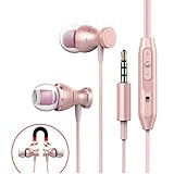 Earphones,TRONOE Sport In Ear Headphones Earbuds Heaphones Headset Earphones with 3.5mm Metal Housing Magnetic Best Wired Bass Stereo Headset Built-in Mic/Hands-free/Volume Control. (Golden-Ponk)