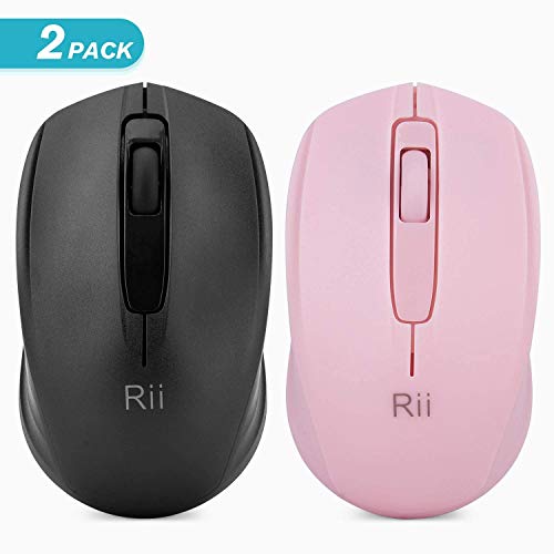 Rii Wireless Mouse 1000DPI for PC, Laptop, Windows,Office Included Wireless USB dongle (Black+Pink)