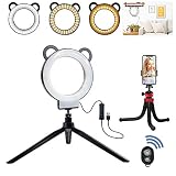 MOUNTDOG 6" Selfie Ring Light with Bluetooth Extendable Tripod Stand Mini Desktop LED Lamp Camera Ring Lighting Kit with Phone Holder 3 Light Modes 11 Brightness for Livestream Makeup Portrait YouTube